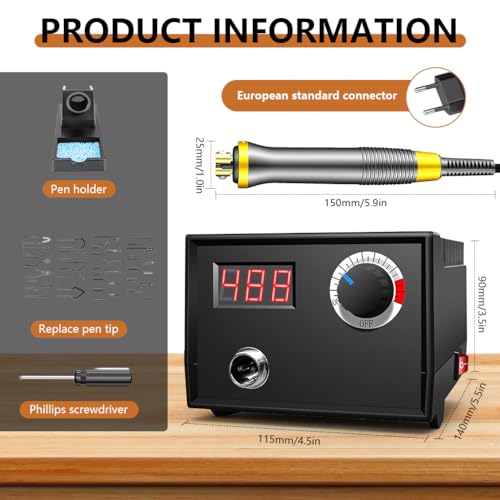Image of Serplex Electric Wood Burning Pen Kit with 23pcs Multi Tips, Electric Station Pyrography Wood Burner Engraving Pen with LCD Display, Adjustable Temperature, for Wood, Leather, Gourds