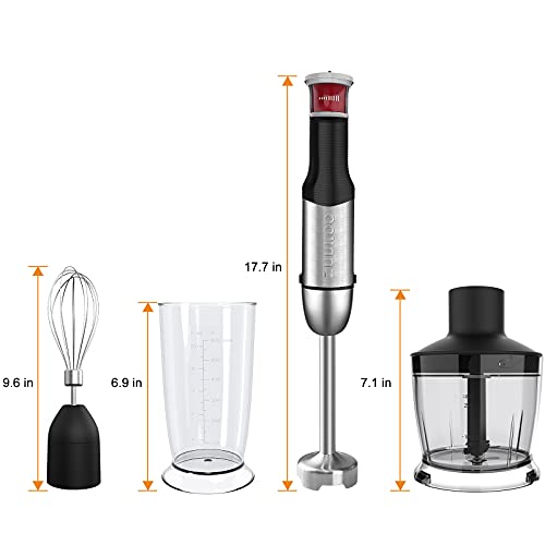 Immersion Hand Blender, Zuukoo Kitchen 800W 4-In-1 Immersion Blender Handheld, Multi-Purpose Stepless Speed Stick Blender With Chopper, Beaker, Whisk Attachments, For Smoothies/Soup/Baby Food #TOP7