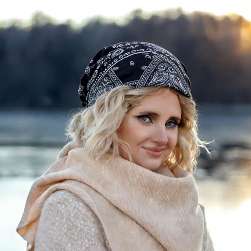 WANDIC Chemo-Kopfbedeckung, seidig, gefüttert, Baumwolle, Chemotherapie, induzierter Haarausfall, Schwarz und Grau, 4 Stück