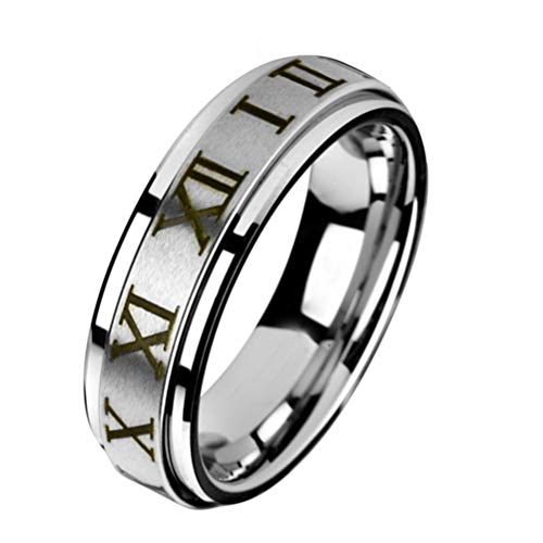 Image of PAURO Unisex Stainless Steel Roman Numerals Spin Worry Ring for Anxiety