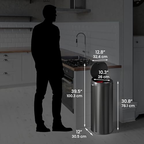 iTouchless 50 Liter / 13 Gallon Sensor Kitchen Trash Can with Odor Filter – Slim Round Black Stainless Steel Automatic Garbage Recycling Bin for Home, Office, Business, Garage by iTouchless - Image 7