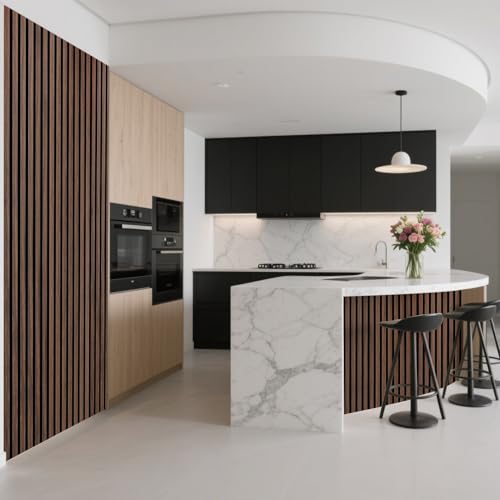 Image of Art3d Roll-Flat Design Tile Acoustic Wood Slat Wall Panels, 2-Pack, Walnut