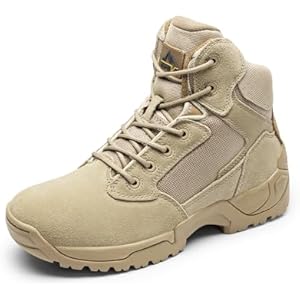 NORTIV 8 Mens Military Tactical Work Boots Side Zip Outdoor Hiking Leather Motorcycle Combat Boots 7.5 Sand