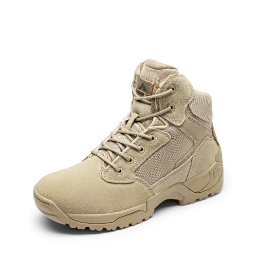 NORTIV 8 Mens Military Tactical Work Boots Side Zip Outdoor Hiking Leather Motorcycle Combat Boots 8.5 Sand