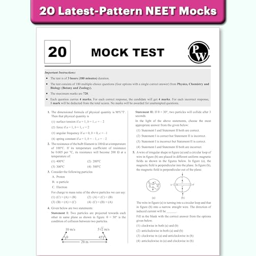 Image of PW 20 NEET Dream 720 Mock Tests For 2026 Exams | Full Syllabus Tests of Physics, Chemistry & Biology | Pattern NEET Solved Mocks Papers with High Order Time Intensive MCQs