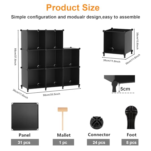AWTATOS 8 Cube Storage Organizer, Closet Organizer Storage Shelf, Bookcase Bookshelf, DIY Stackable Storage Cubes Shelves for Closet, Bedroom, Home, Office, Black