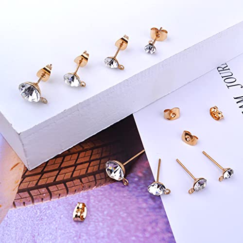 120Pcs 4Mm/5Mm/6Mm/8Mm Rhinestone Earring Posts Crystal Earrings Studs With Loop And 120Pcs Butterfly Earring Backs For Women Girls Diy Jewelry Making Supplies, Kc Golden #TOP6