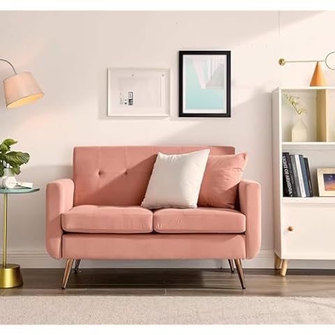 ECLYL Double Sofa, Modern Decoration Living Room Love Seat Sofa Simple and Atmospheric, Button Plush Soft Cushion Love Seat Furniture, Easy to Install Bedroom Small Sofa (Pink-Rose Gold) Cover