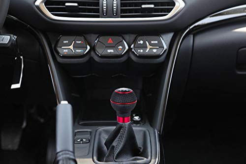 Bashineng Leather 5 Speed Shift Knob Gear Stick Shifter Handle Transmissions Fit Most Manual Cars Truck Suv Vehicle (Black+Red) #TOP2