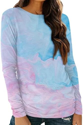 Womens Tops Dressy Casual Round Neck Blouses Sports Fan Striped Print Long Sleeves Tees Thin Vacation Tops