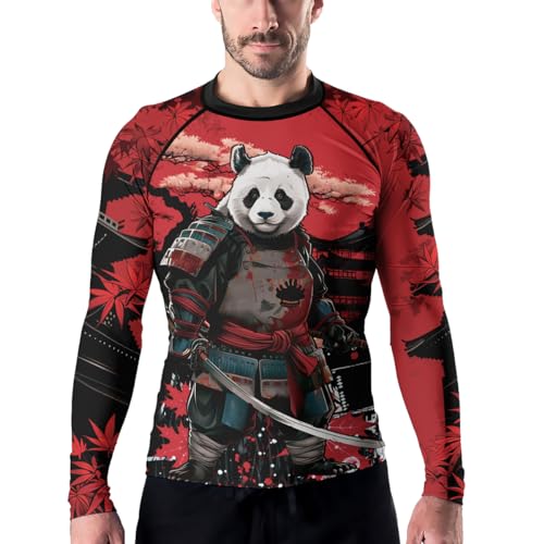 Panda Samurai Men’s Long Sleeve Rashguard Compression Fightwear Tops for BJJ MMA Wrestling Training Jiu Jitsu4