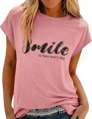 Image of CMTOP T-Shirt Women's Tops Summer Casual Crew Neck Capsleeve T Shirts Ladies Short Sleeve Loose Printed Tshirts Elegant Tunic Tops (Pink, XXL)