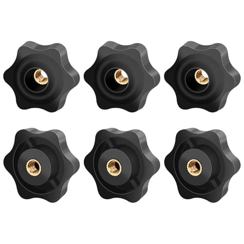 Image of 6Pcs M6 Star Clamping Nuts, Plastic Star Knob Handle Wing Nuts, Threaded Hexagon Hand Tighten Clamping Knobs for Machine Tools, Fitness Equipment and Furniture