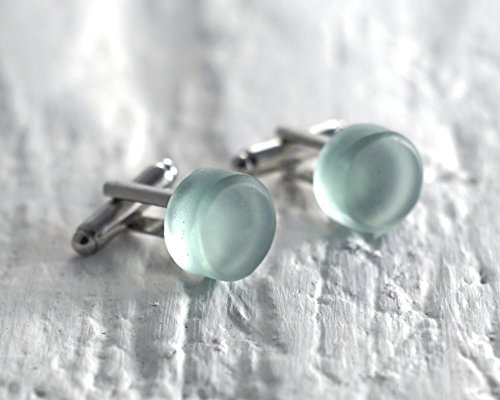 Icelandic Vodka Cufflinks - Recycled Reyka Vodka Bottle - Icy Gray Sea Glass Finish - Thumbnail 4