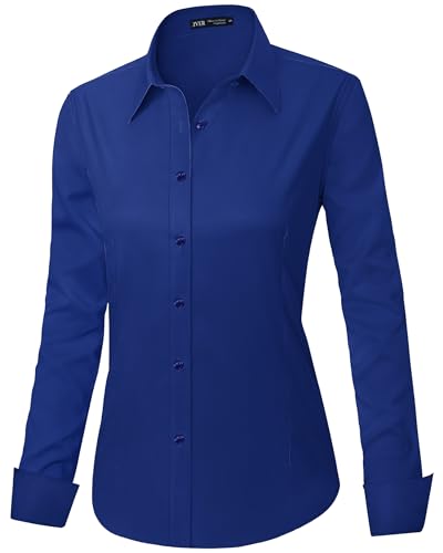 Image of J.VER Womens Dress Shirts Long Sleeve Button Down Shirt Wrinkle-Free Business Casual Blouse Office Work Tops