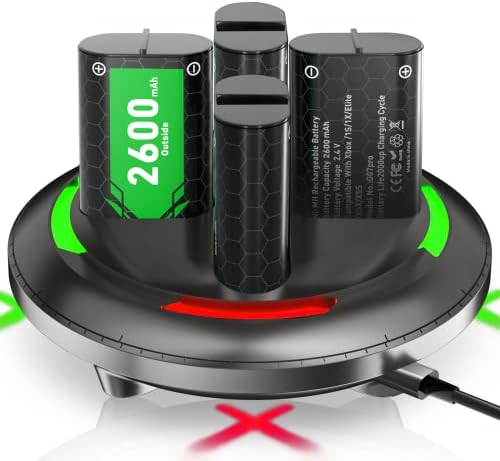 Rechargeable Battery Pack for Xbox One Controller ,4x2600mAh Xbox One Controller Battery Pack ,High Capacity Rechargeable Batteries with Charging Dock for Xbox One S/X ,Xbox Series S/X Controller