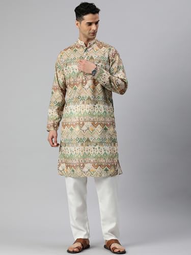 Image of Majestic Man Men's Cotton Blend Regular Fit Casual Ethnic Motifs Abstract Printed Kurta