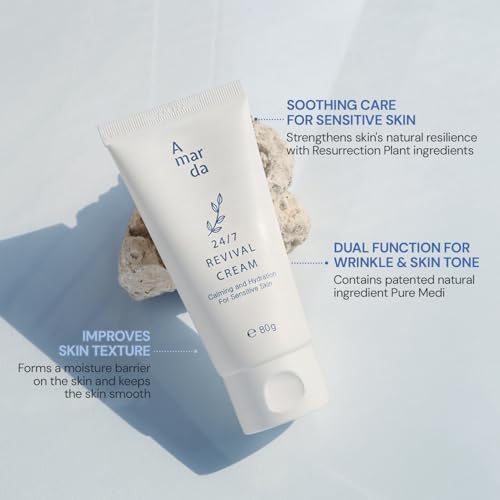 A MAR DA 24/7 Revival Cream 80g / 2.82oz – Calming Hydration Moisturizer for Sensitive Skin, 5% Panthenol Barrier Support, Centella Asiatica, True Rose of Jericho, Tone Refining Care