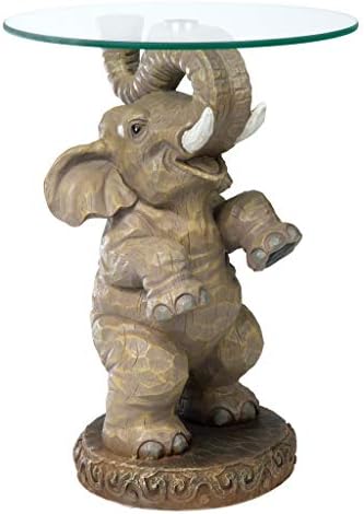 Design Toscano Good Fortune Elephant Glass-Topped Table, 16" Diameter x 21½" High