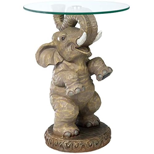 Design Toscano Good Fortune Elephant Glass-Topped Table, 16" Diameter x 21½" High