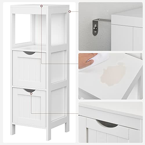 VASAGLE Badkommode, Badschrank, vielseitig einsetzbares Badregal mit 4 Etagen, Badezimmerschrank aus Holz, Eckschrank, Medizinschrank, weiß, BBC42WT
