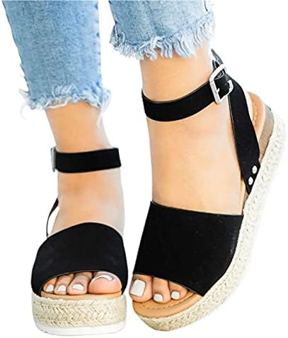 KingbeefLIU Womens Sandals, Platform Wedge Faux Leather Ankle Strap Open Toe Women Sandals Shoes for Daily Life Khaki 36
