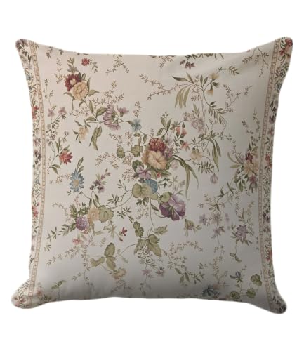 Feranovian Floral Pillow Cover 18x18 – Vintage French Country Botanical Throw Pillow Case– Cottagecore Shabby Chic Cushion for Couch, Living Room or Bedroom Decor