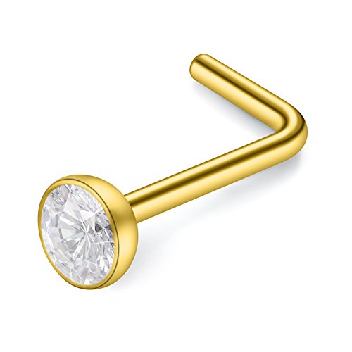 Scerring 18G 8Pcs Gold Plated Stainless Steel L-Shaped Nose Stud Rings Piercing Jewelry 1.5Mm 2Mm 2.5Mm 3Mm Clear Cubic Zirconia #TOP2