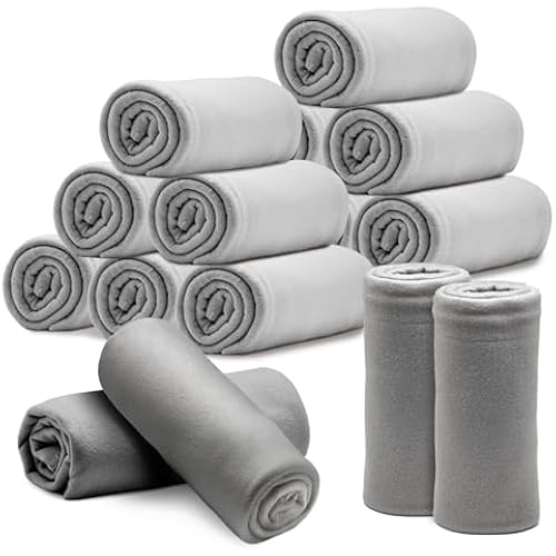 Fleece Throw Blankets Bulk 12PCS 60 x 50 in Soft Blankets Fabric Warm Lightweight Wool Blanket Cozy Coverlet for Beds Sofas Home Wedding Season (Light Gray)
