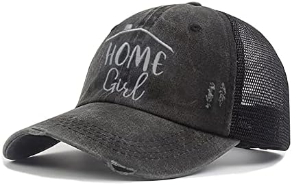 LOKIDVE Home Girl Ponytail Baseball Cap Embroidered Washed Cotton Realtor Trucker Hat for Real Estate Black