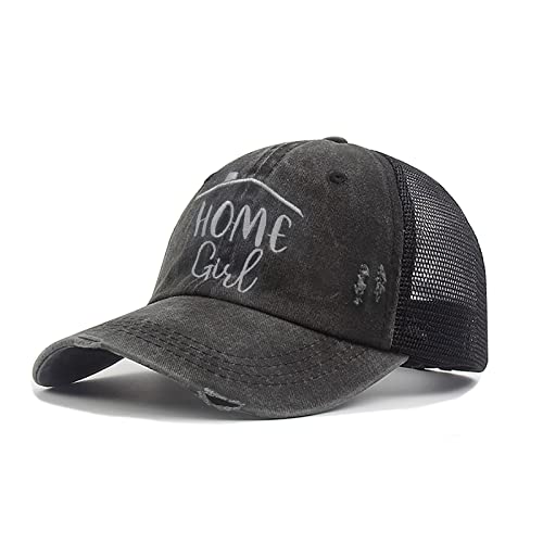 Lokidve Home Girl Ponytail Baseball Cap Embroidered Washed Cotton Realtor Trucker Hat For Real Estate Black #TOP3