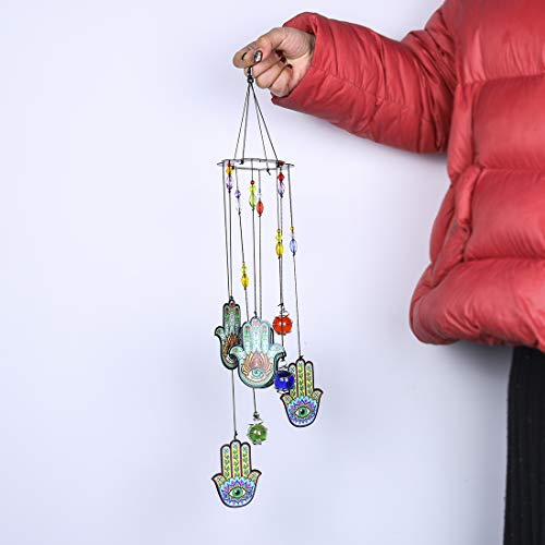 Hamsa Hand Metal Wind Chimes Outdoor Evil Eye Chakra Glass Beaded Wind Chime For Outside #TOP4
