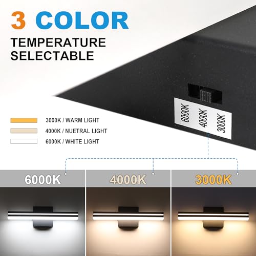 Image of SineRise LED Modern Bathroom Vanity Light Fixtures (16-Inch, 3000K /4000K /6000K, Dimmable), Matte Black Modern Acrylic Bathroom Wall Lighting Fixtures Over Mirror