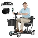 4 Wheels Mobility Scooters for Seniors,39LBS Light Frame&350LBS Capacity&30 Miles Travel Range&270W Brushless Motor Powered Wheelchair Folding Electric Scooter&LED Light&Dust Cover&Auto Brake-(Silver)