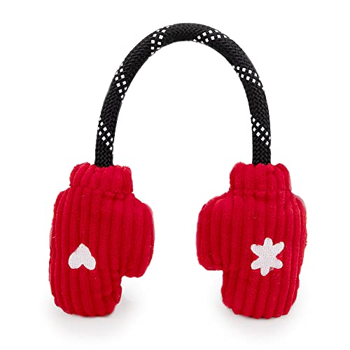 ZippyPaws Ropetugz Christmas Dog Toy - Squeaky Rope Holiday Dog Gifts for Small & Medium Puppy Dogs, Interactive Tug of War Stocking Stuffers for Pets - Snowflake Mittens