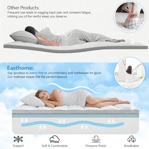 Easthome King Size Dual Layer 4 Inch Memory Foam Mattress Topper, 2 Inch Gel Memory Foam and 2 Inch Pillow Top Mattress Pad Cover, Thick Soft Bed Topper Medium Support for Back Pain, White by Easthome - Image 7