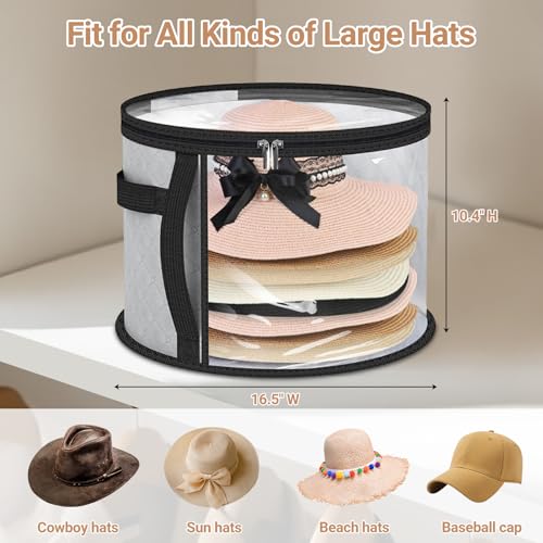 VZZNN 4 Pack Oversized Clear Hat Storage Bag for Women, Hat Box Storage Organizer, Holds up to 7-8 Caps Cowboy for Closet, Wide Brims with Carrying Handles (Grey) - Thumbnail 2