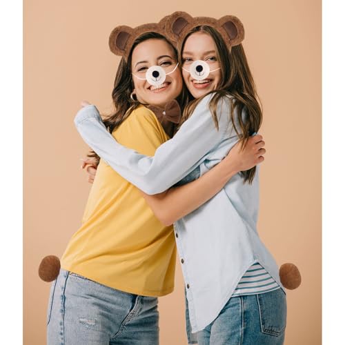 GWAWG 4-teiliges Set Süße Ohren Stirnband Bär Stirnband Nase Fliege Schwänze Zubehör Niedlich Bär Kinder Erwachsene Halloween Karneval Weltbuch Tag