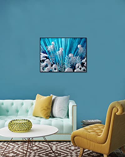 Coastal Metal Wall Art With Floating Frame Modern 3D Jellyfish Aluminum Artwork Contemporary Sea Life Pictures In Teal And Silver Color Abstract Sculpture For Living Room Bedroom Bathroom Decor #TOP6