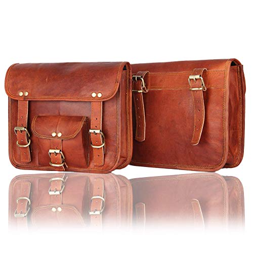 2 Side Brown Leather Pouch by Leather Native – Motorcycle Side Pouch for Men and Women – Waterproof Saddle Bag Panniers – Vintage and Modern Touring Bag