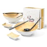 Cuffie Chef - Large Ramen Bowl Set, 2 Ramen Bowl With Chopsticks, Soup Spoons & Saucers, Japanese-St