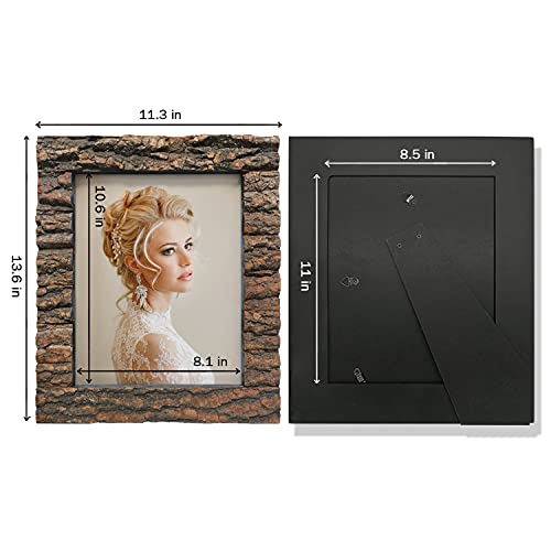 Ikeree 8.5X11 Rustic Wood Picture Frame With Real Bark，Solid Wood High Definition Glass,Tabletop Or Wall Mounting For Farmhouse Decor. #TOP1