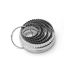 Fluted Cookie Cutters- Round Biscuit Cutters Set of 6 Pieces, Double Sided Fluted and Plain Edge Cookie Cutters, Stainless Steel