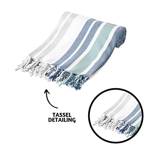Folkulture Turkish Beach Towel For Adults With Travel Bag 40" X 72" Bath Towels, Beach Blanket Or Oversized Sandproof Beach Towels, 100% Cotton Quick Dry, Lightweight And Large, (Ocean Blue) #TOP5