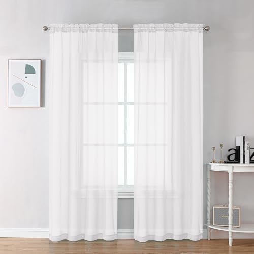 Image of Chyhomenyc Sheer White Curtains 90 inches Long 2 Panels, Light Filtering Soft Airy Solid Elegant Voile Window Treatment Drapes for Bedroom Living Room Wedding Party Decor, 42 Wx90 L Inches