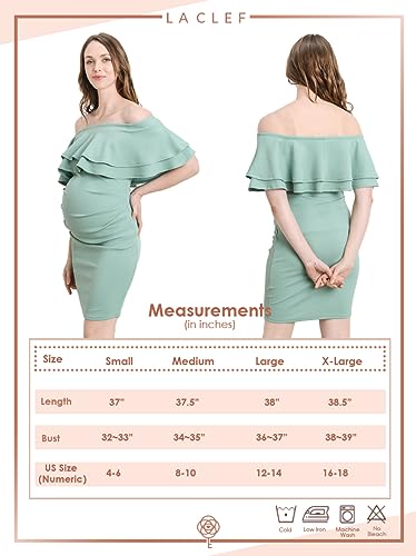 Laclef Womens Mini Off Shoulder Maternity Dress With Double Ruffle (Sage, Medium) #TOP7