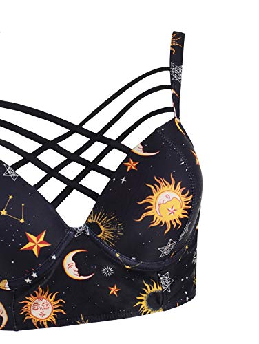 Women's Bikini Summer Bathing Suit Sun Star Moon Lattice High Waisted Tankini Swimsuit3