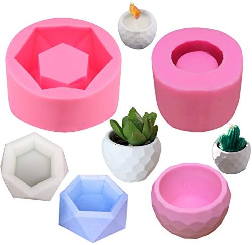 3D Handmade Hexagon Flower Pot Silicone Mold Ceramic Cement Clay Mold for DIY Succulent Plant ResinCandle Holder Wax Casting Soap Making, Set of 2
