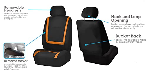 Fh Group Automotive Seat Covers Unique Flat Cloth Orange Full Set, Combo Steering Wheel Cover And Seat Belt Pads Rear Solid Bench Universal Fit For Vans Cars Trucks And Suv Interior Accessories #TOP4