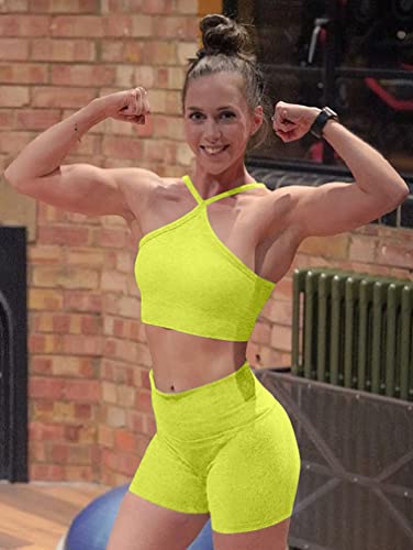 Hyz Women's Seamless Workout Gym Crop Top Adjustable Straps Sports Bra With Removable Padded Yellow #TOP1